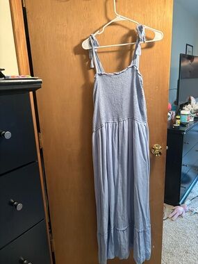 Light Blue Smocked Maxi Dress with Tie Straps